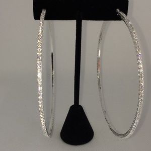 New!Silvertone Rhinestone Jumbo Earrings